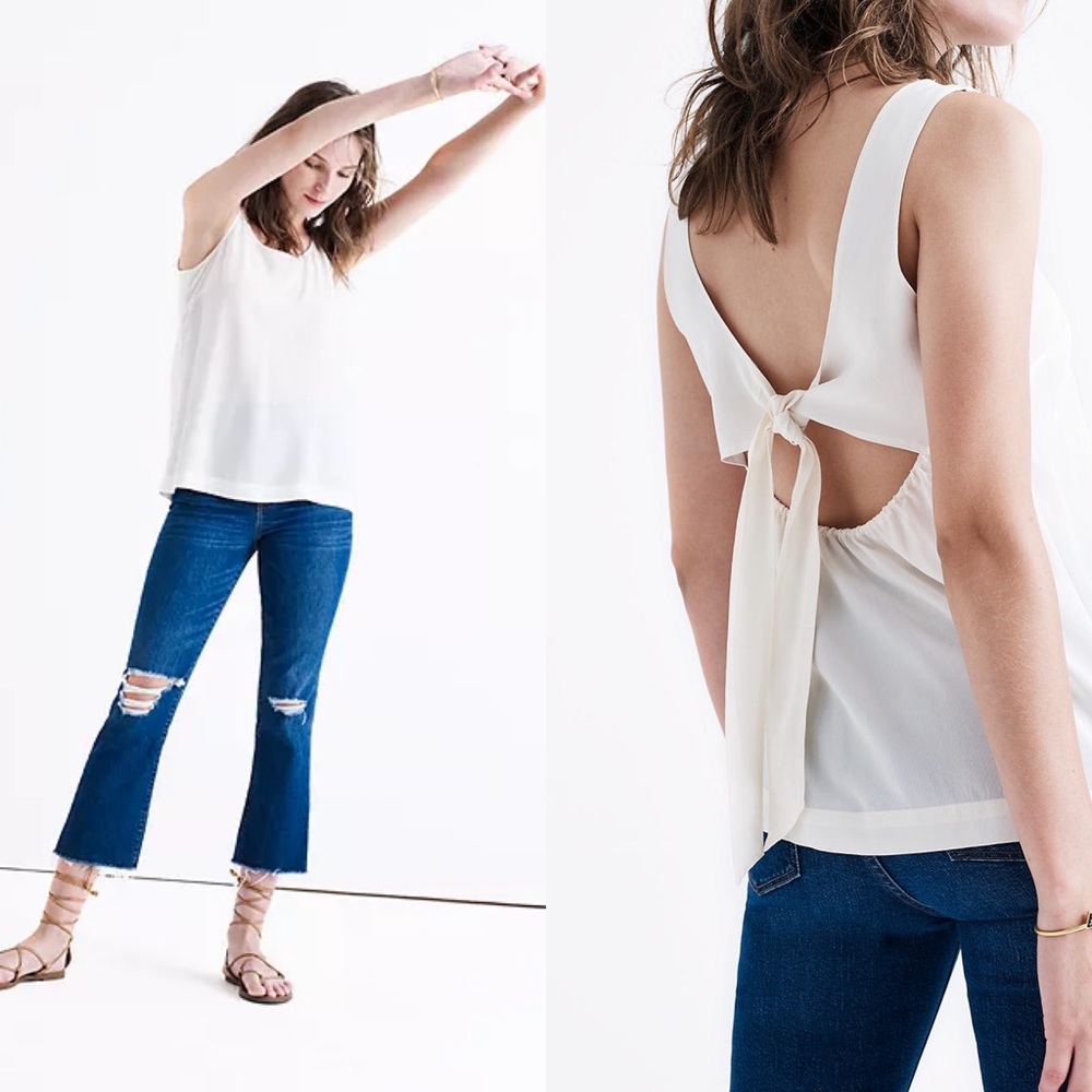 MADEWELL Silk Lookout Bow Back Sleeveless Top Ivory Cream